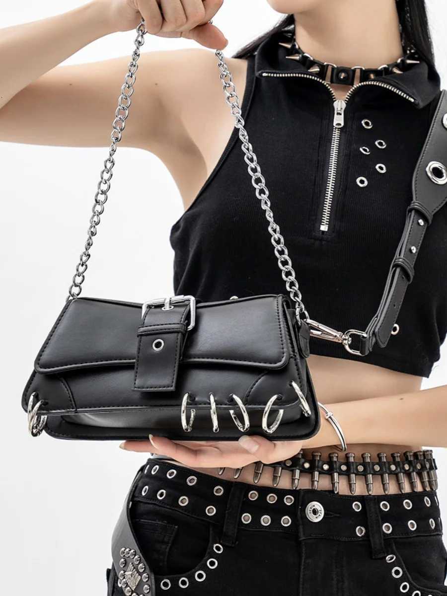 Y2K Vintage Gothic Cool Underarm Tote Bag spike Chain One Shoulder Handbag Leather Rock s Crossbody Bags Z250911