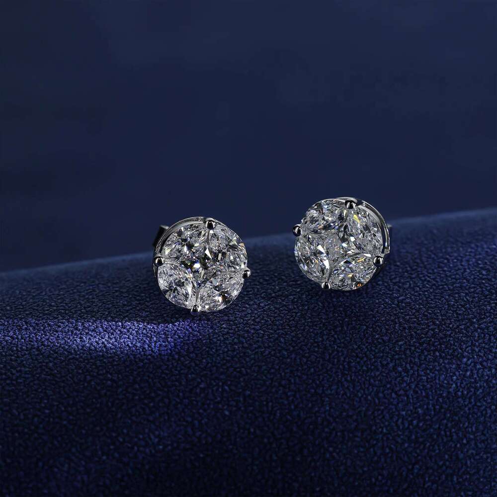 Marquise Cut Moissanite Dia Earring Stud Gold Plated Sier Jewelry