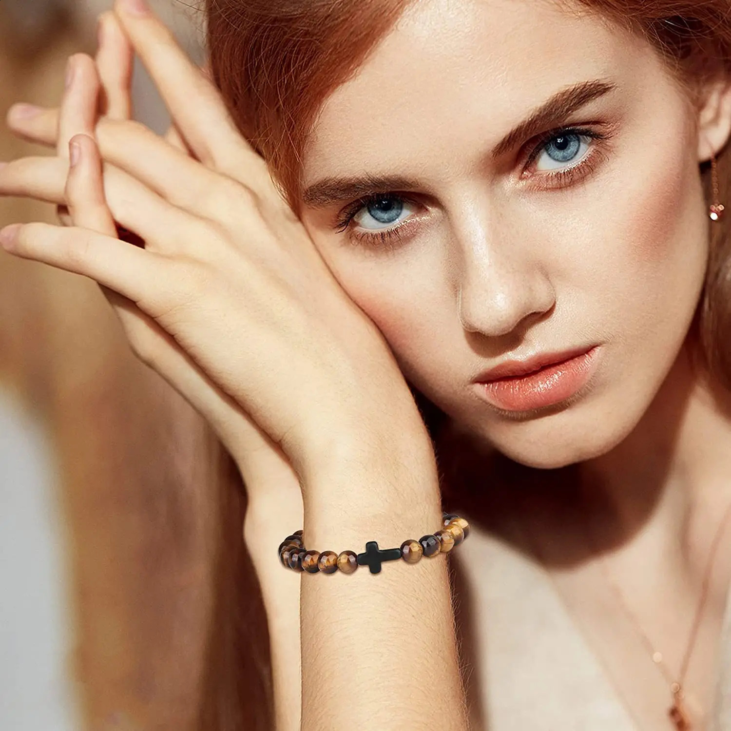 Prayer Men Natural Stone Wood Beads Rosary Hematite Cross Bracelets Onyx Meditation Bracelet Women Yoga Jewelry Homme Pulsera 250910