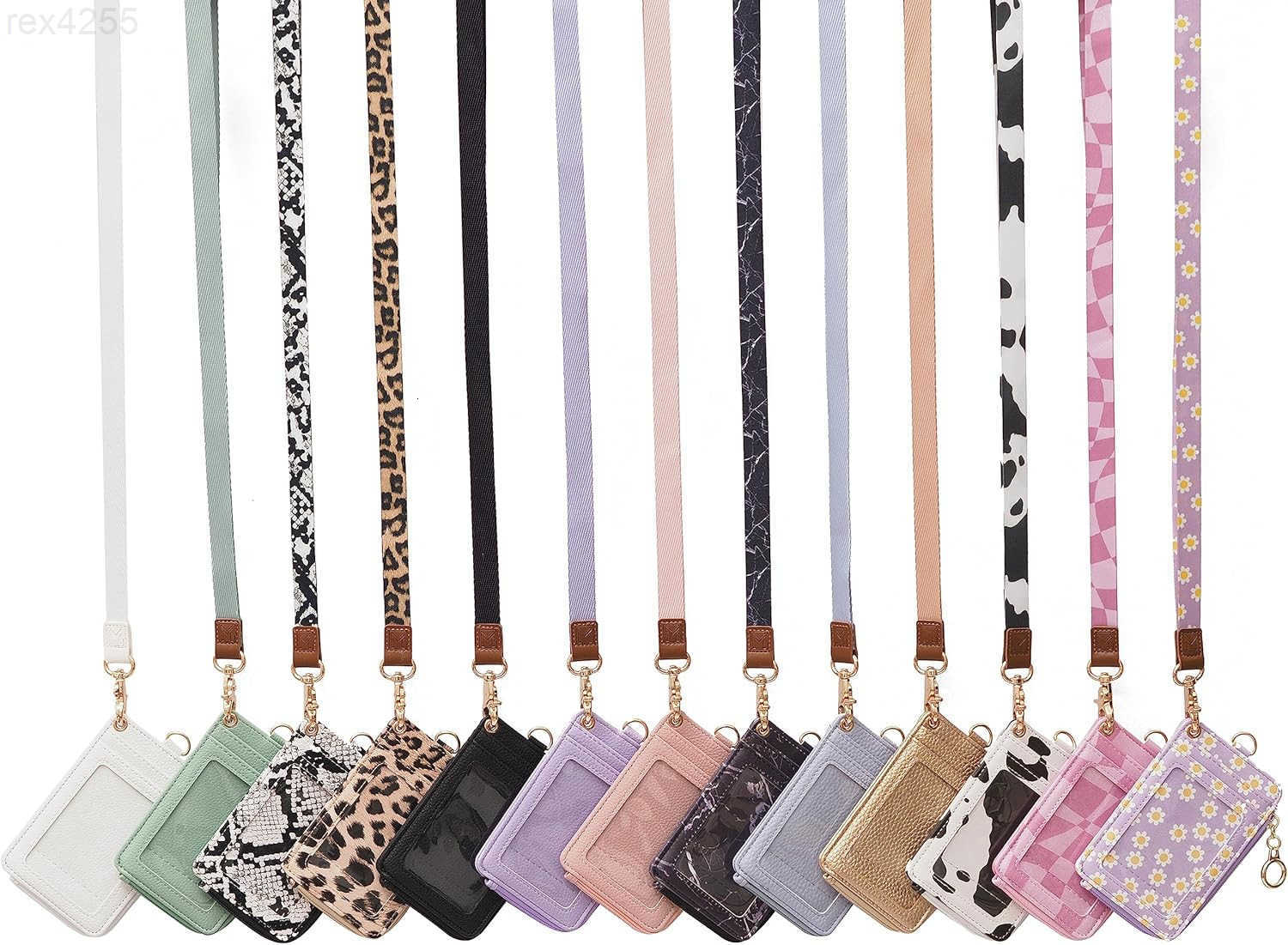 2in1 ID Badge Holder Lanyard Wallet MultiUse Womens Small Wallet with Removable Wristlet Neck Lanyard Clear Window 5 Card Slots Phone Holder Ring Keyc