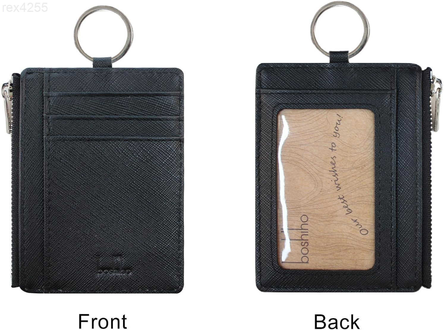 Saffiano Leather Credit Card Holder Coin Change Purse with Key Ring KeychainW250911