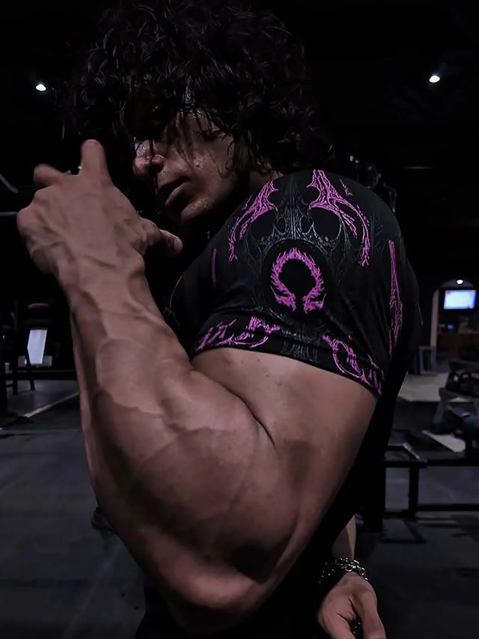 GYM Tshirt Mens Dark Gothic Print Muscle Tee High Elasticity And Quick Drying Exercise For Bodybuilding Training 2025 Summer 250910