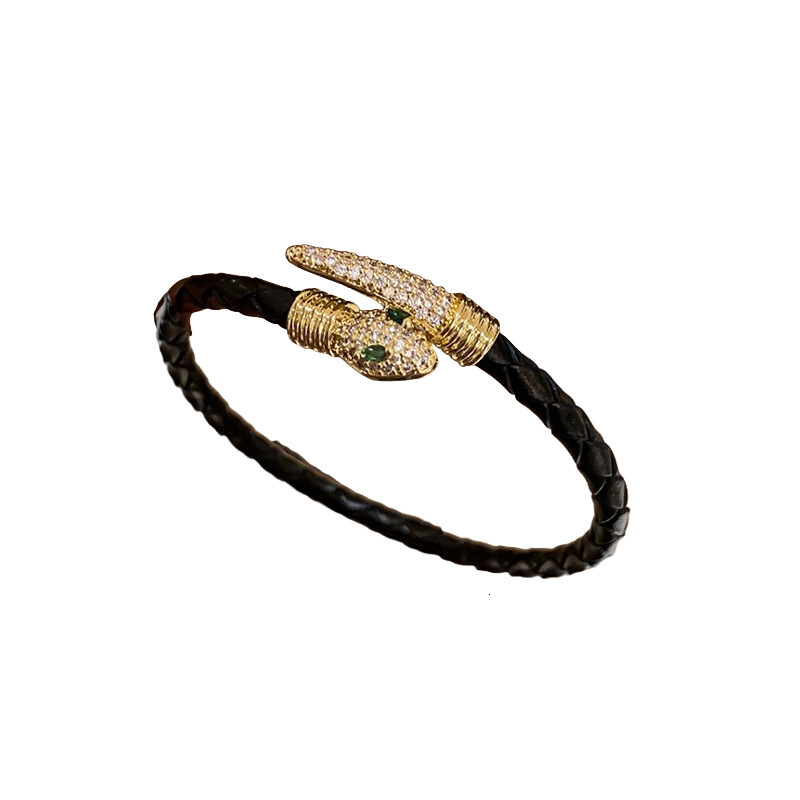 Luxury Brand Designer Jewelry Real Gold Plated Zircon Snake Open Bracelet Niche Retro Personality Bracelet Light Luxury High-End Versatile Jewelry For