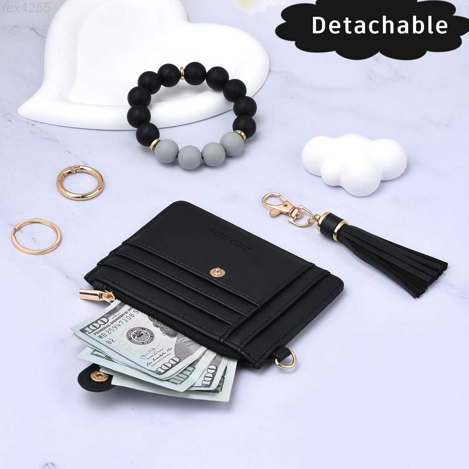 Silicone Bracelet Keychain Wallet for Women Wristlet Card Holder Slim RFID Wallet with Zipper PocketW250910
