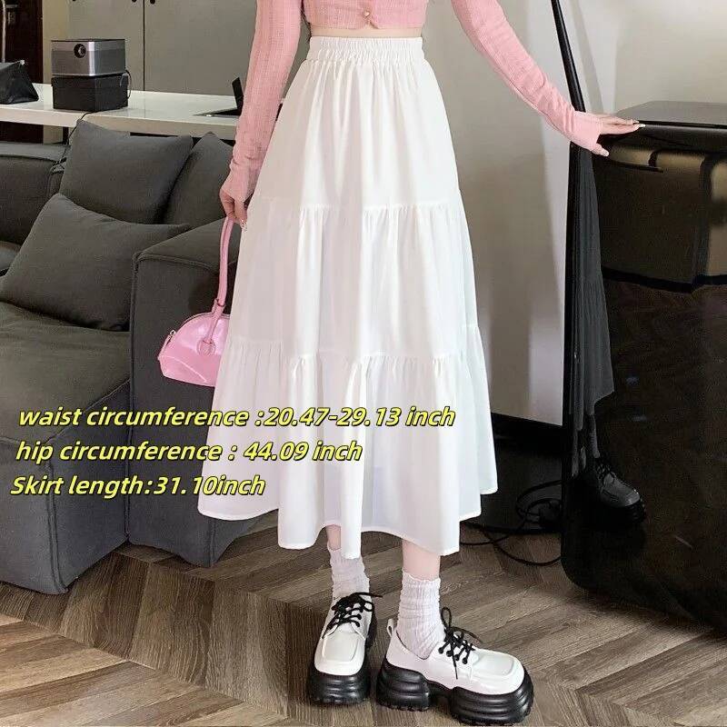 Casual Vintage Women Matching Chic Lady's White Sweet Girl's Cake Elastic Waist A-Line Mid Length Flare Skirt dongdumaoyi