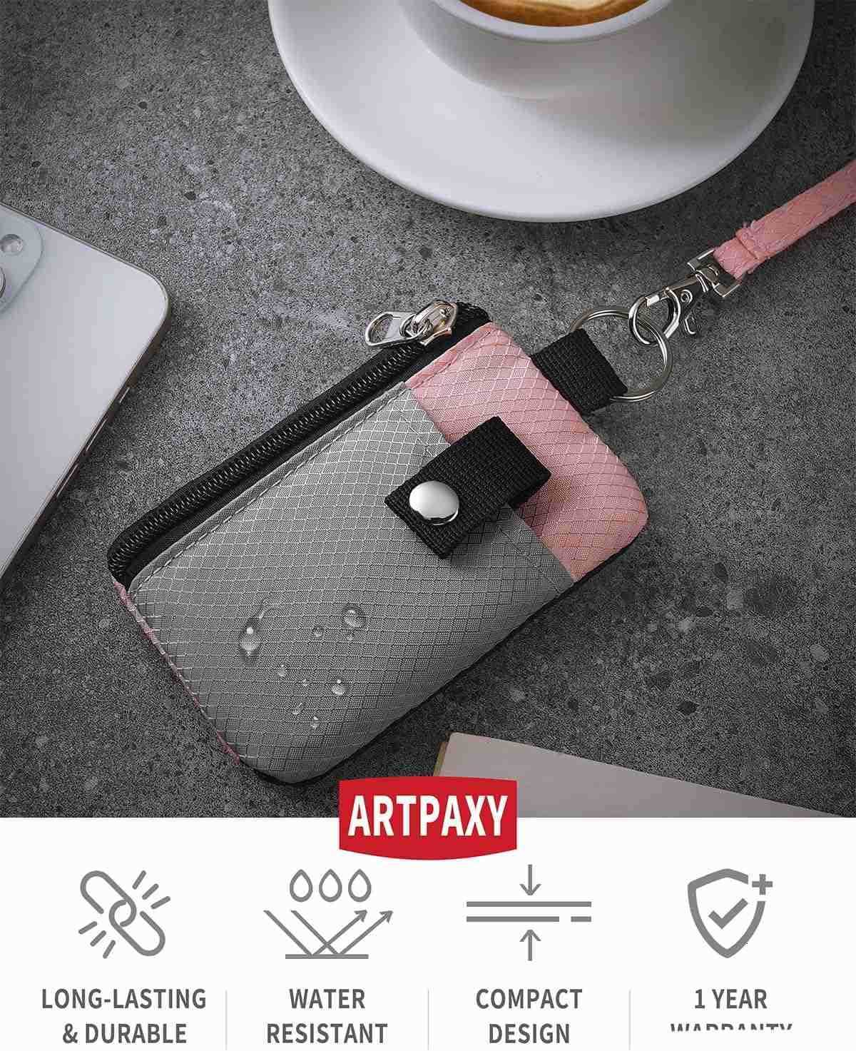 Minimalist Wallet For Mens Womens Keychain RFID Blocking Zipper Small Wallet with ID Window 2 LanyardsWater Resistant Travel Cash Card Coin Case Boys 