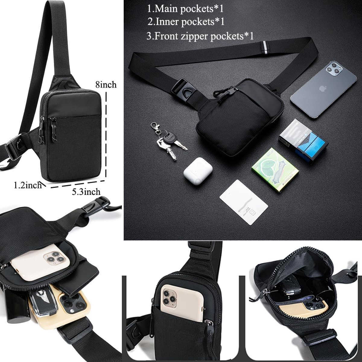 Mini Sling Bag for Men CrossbodySmall Chest Bag Casual Trendy Waterproof Lightweight Phone Crossover DaypackW250911