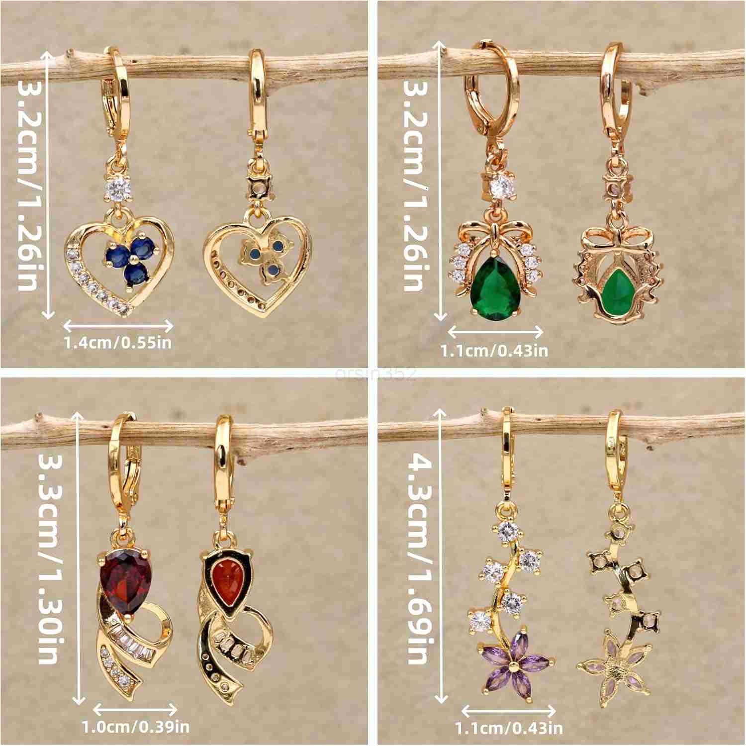 18K Gold Plated 4 Pairs Drop Dangle Earrings Set for Women FlowerHeartAnimalPearl Drop earrings Hypoallergenic Cubic Zirconia Earrings Lightweight Par