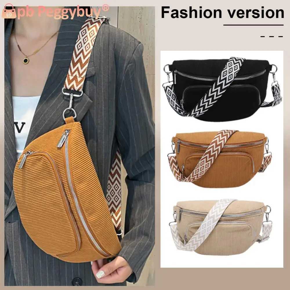 Corduroy Chest Bag Fashion Fanny Pack Wide Guitar Strap Vintage Shoulder Bag Multipockets Casual Waist Bag Outdoor Travel Bag Z250911