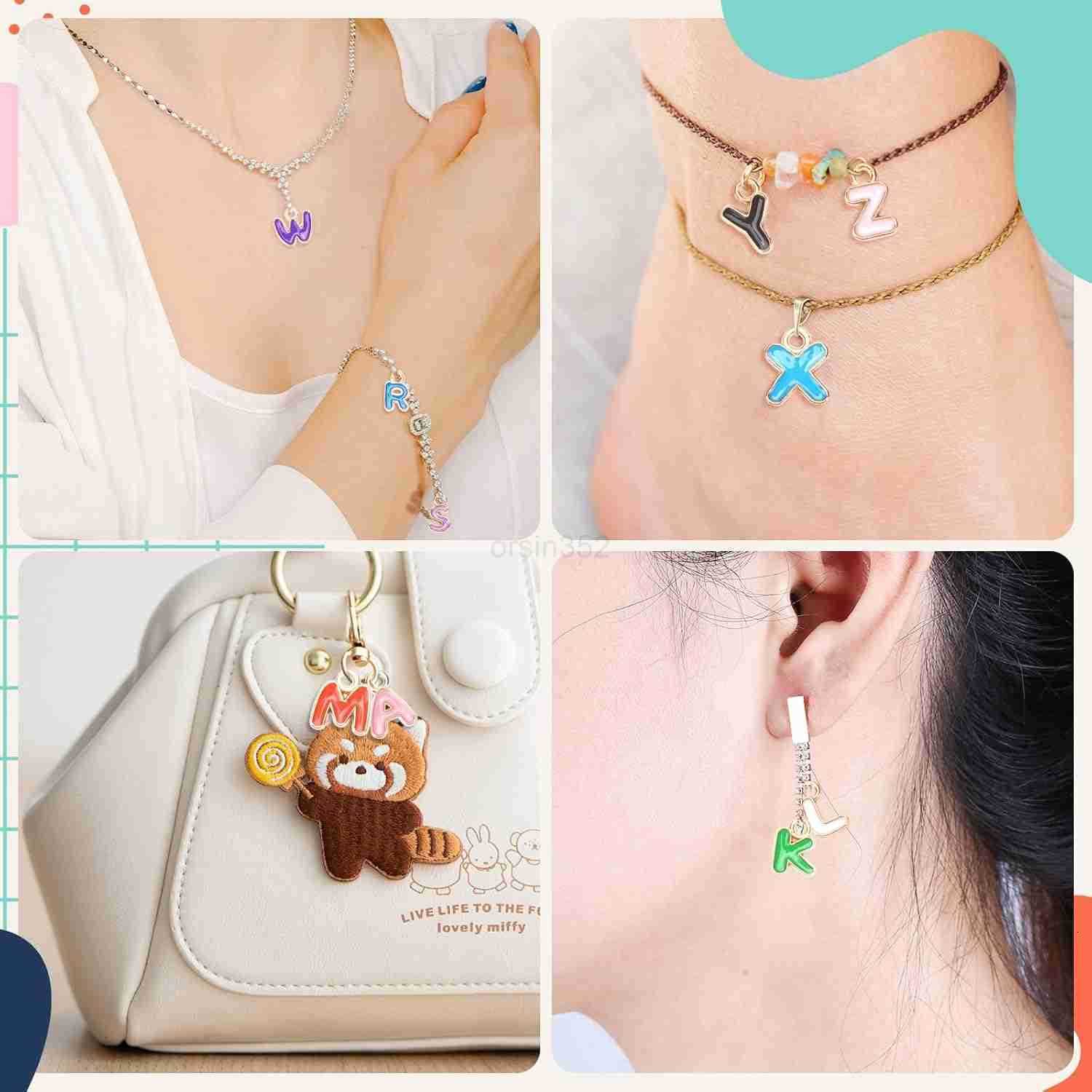 156Pcs6 Sets Letter Charms for Jewelry Making AZ Capital Alphabet Enamel Initial Letter Charms with 200Pcs Open Jump Rings for Earrings NecklaceW25091