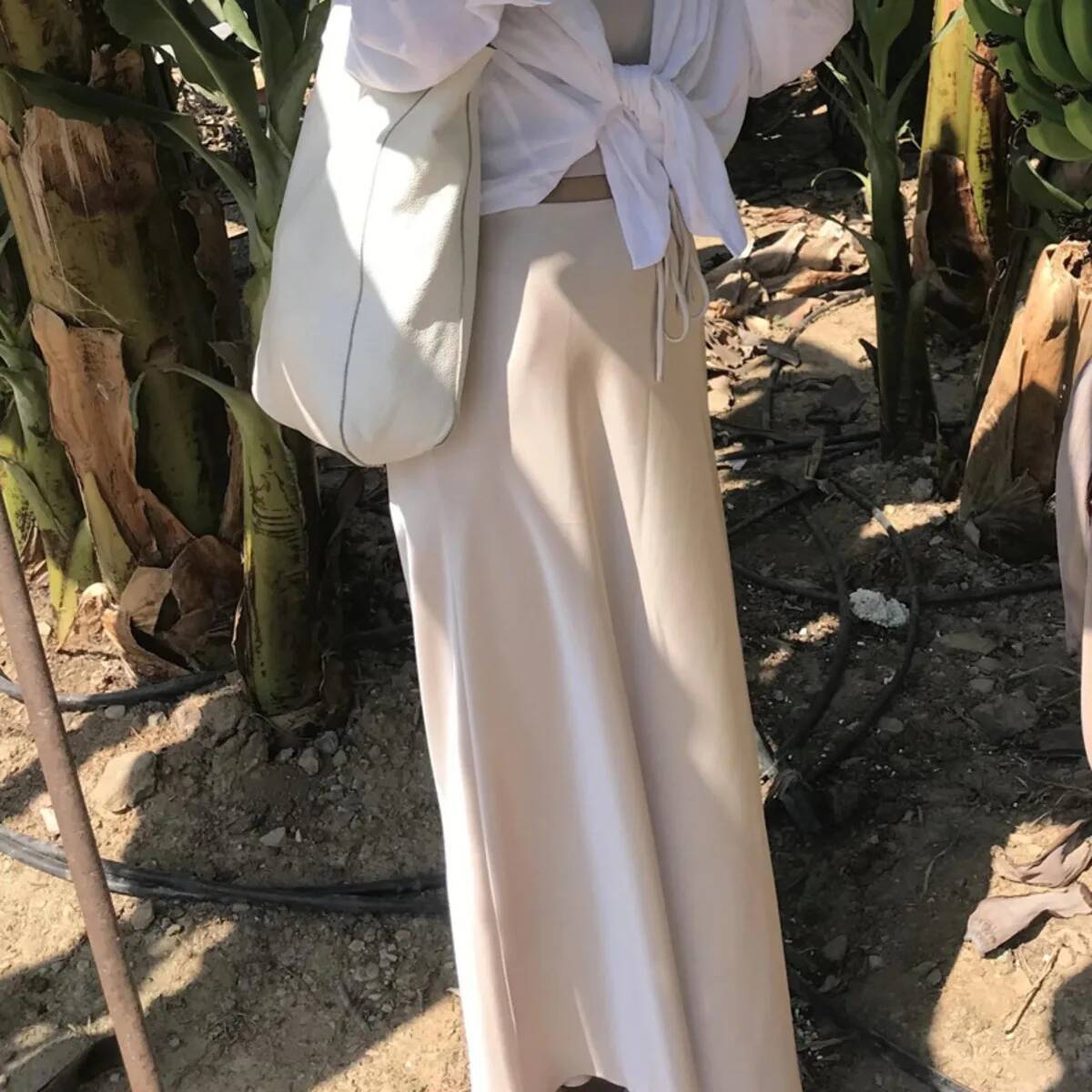 New In 2025 Spring Summer Solid Color Satin Long Skirt For Women High Waist Lace-Up Fashion Elegant Faldas dongdumaoyi
