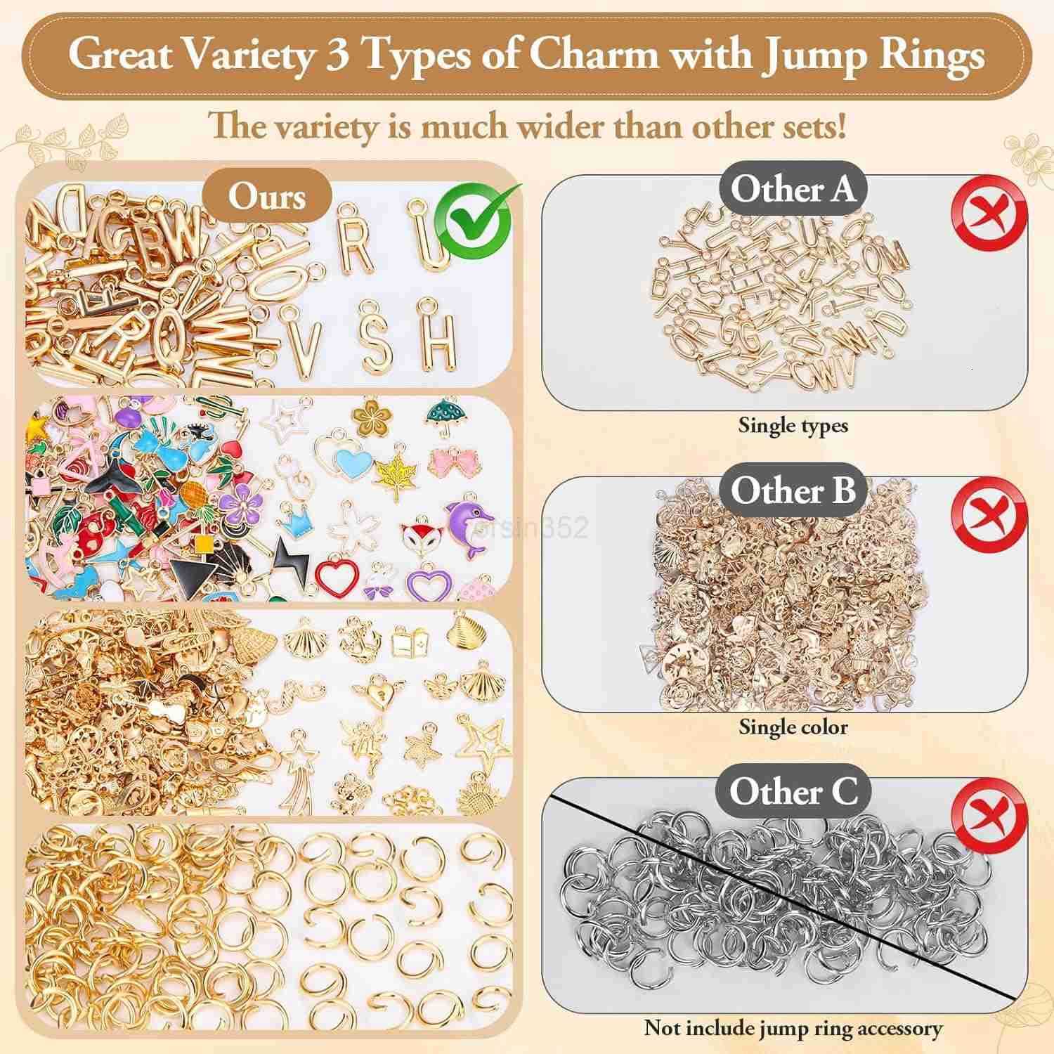 3 Types 302 Pcs Charms for Jewelry Making with Jump Rings Bulk Enamel KC Letter Charm for DIY Necklace Earring Craft SuppliesW250911