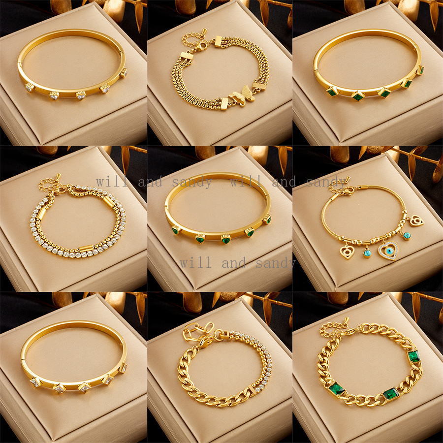 Crystal Zirconia 18k Gold Wristband Bracelets for Wmen Designer Jewelry Charm Cuban Chain Square Heart Butterlfy Beads Stack Bracelets Bangle Cuff Fin