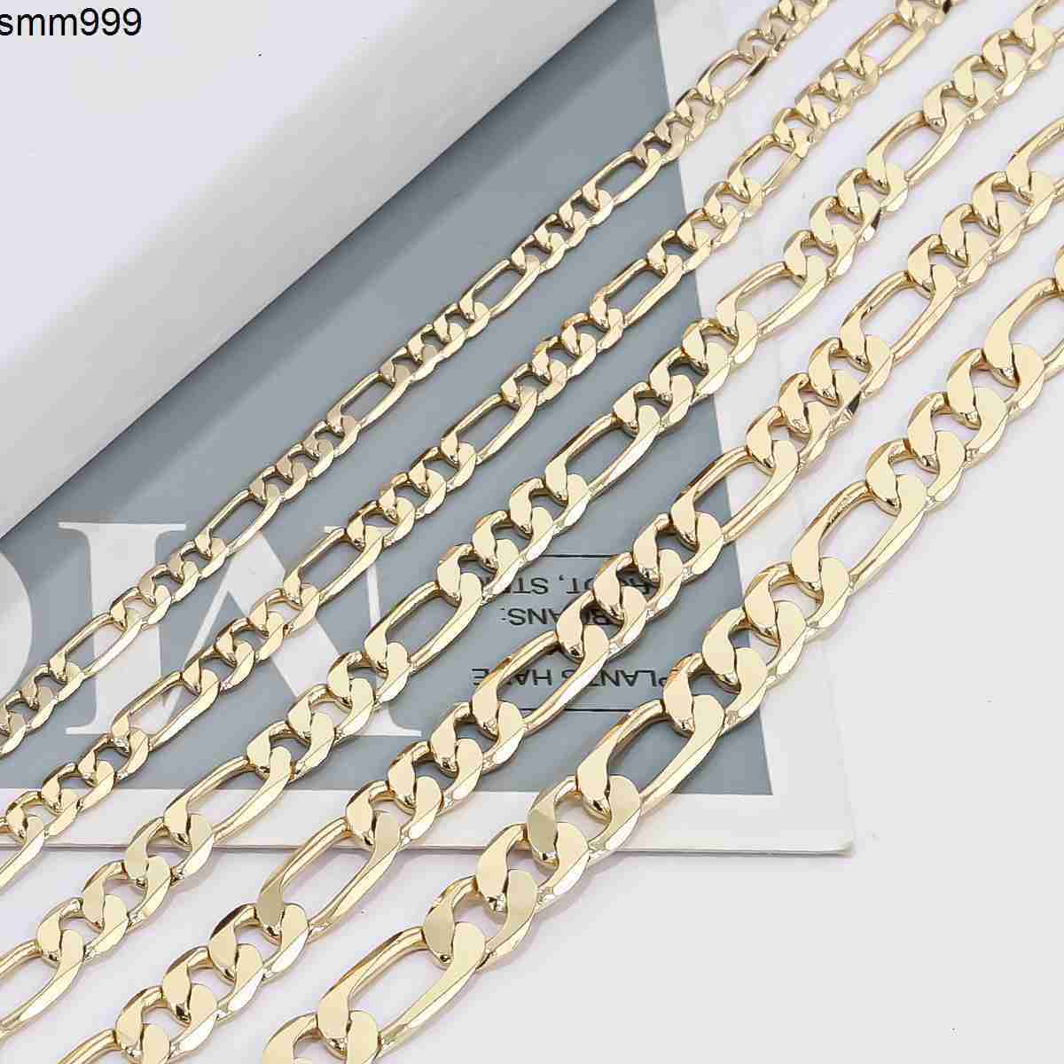 CM Custom 14K Gold Plated Brass Cuban Link Chain Necklace Multiple Width Length Cut Figaro Chain for Women Mens