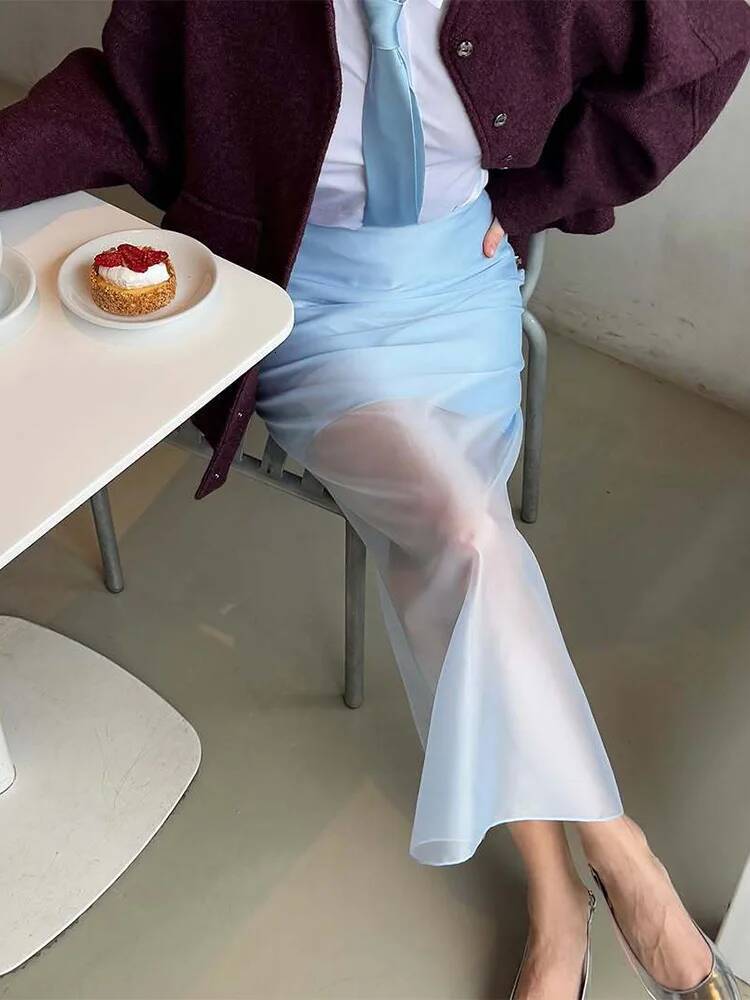 Trendix See Through Mesh Patchwork Skirts Women Fashion High Waist Casual Commuting Streetwear 2025 Vacation Party Elegant Skirt dongdumaoyi