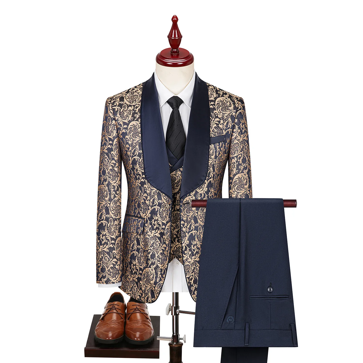 Men's Suits White 3 Piece Set Custom Wedding Jacquard Shawl Lapel XS-2XL Elegant Slim Fit (Jacket Vest Pants)