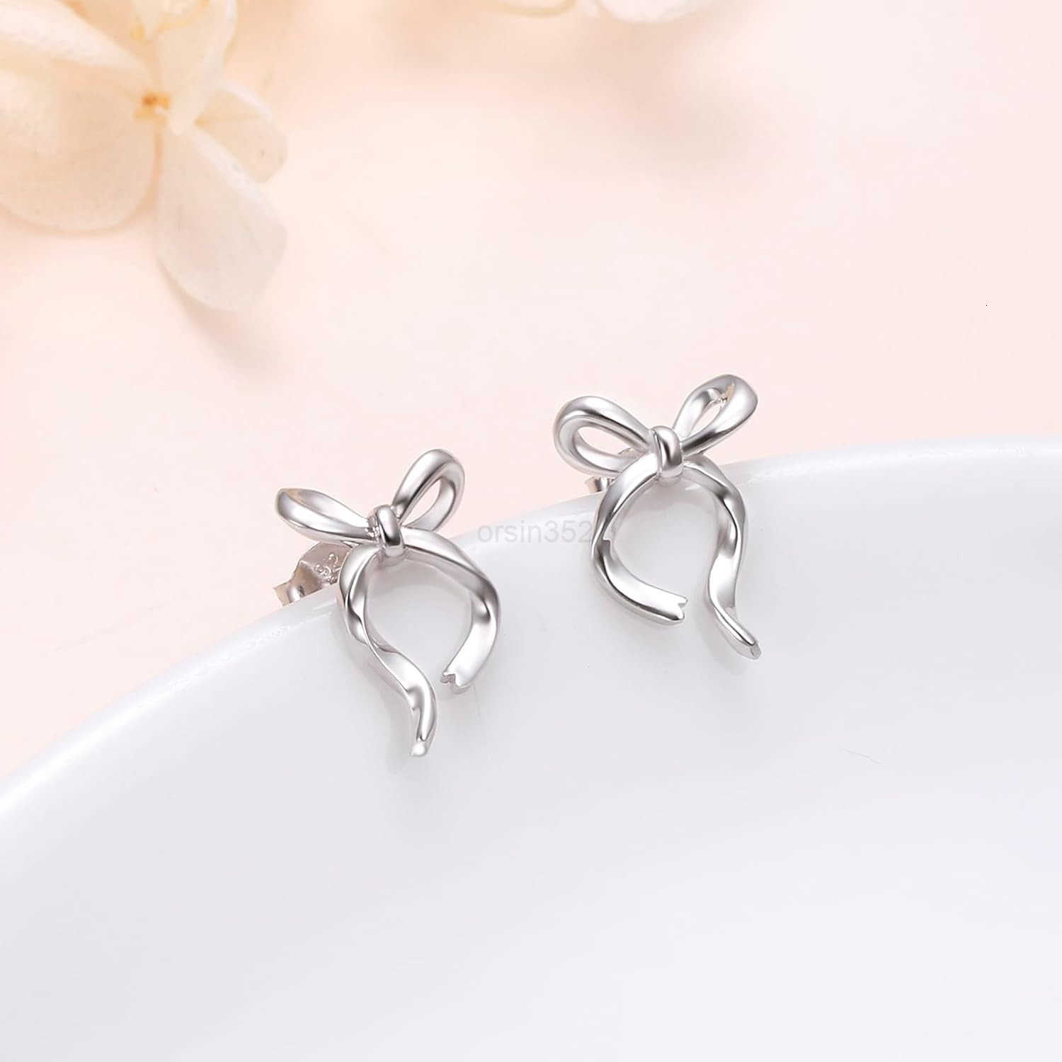 S925 Sterling Silver Flower StatementRibbornDainty Teardrop Stud Earrings for Women Christmas Jewelry GiftsW250911