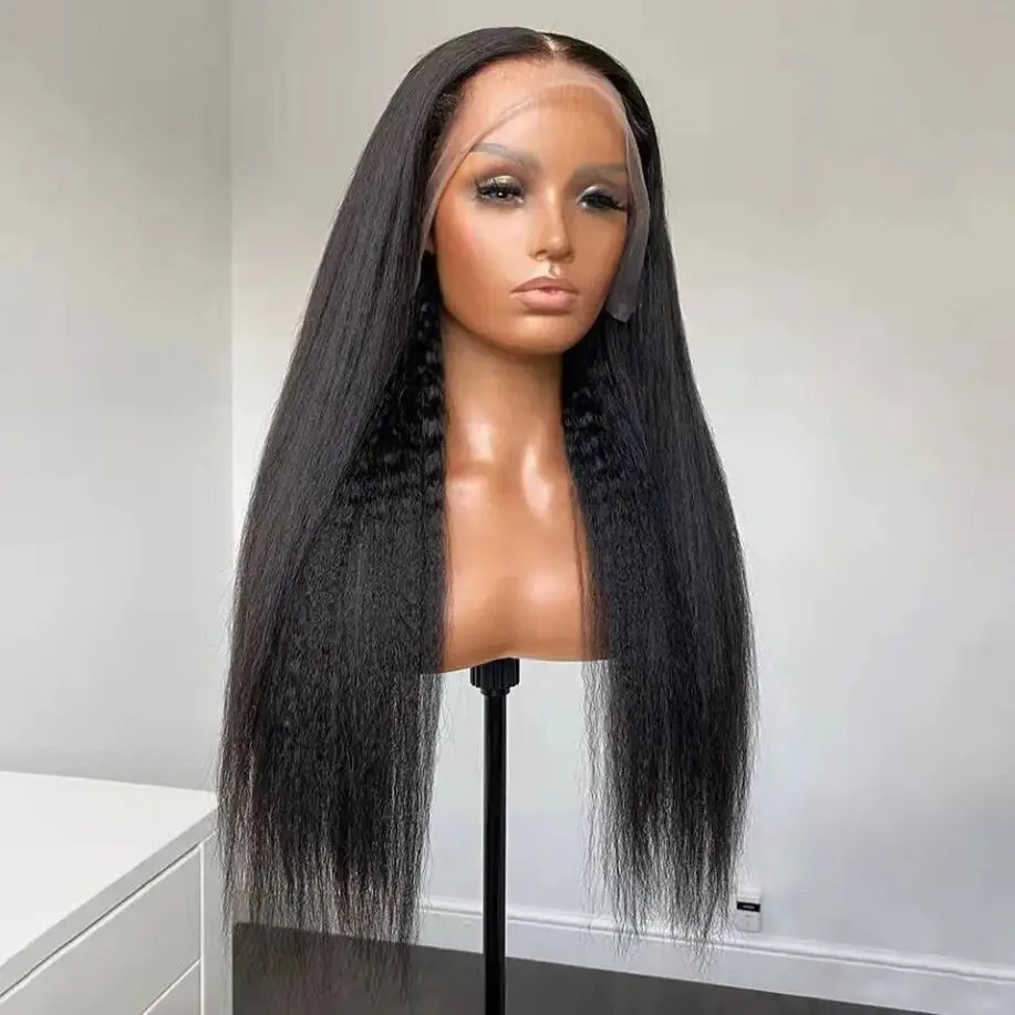 Kinky Straight 360 Full Lace Wigs Yaki Straight Human Hair Wigs Brazilian 13x6 HD Lace Frontal Wig Preplucked 250% High Density Ready To Wear