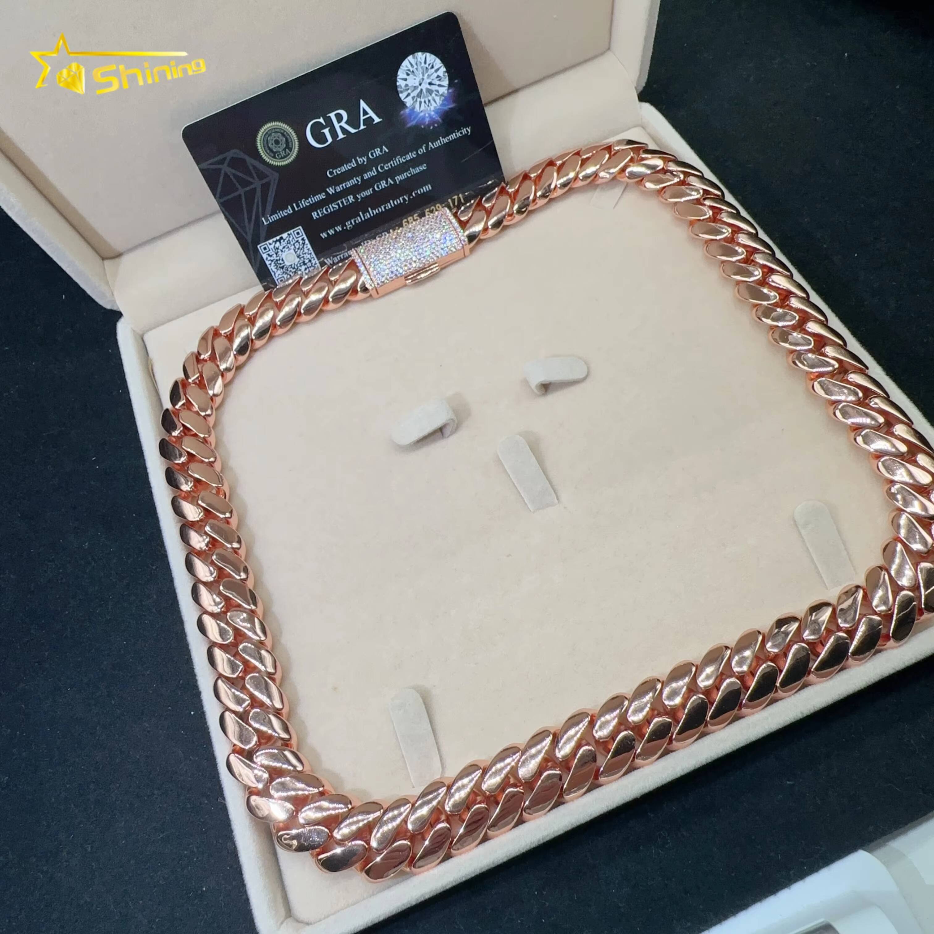 Fine Jewelry Custom Rose Gold Plated 925 Sterling Silver Luxury Hip Hop Cuban Link Chain