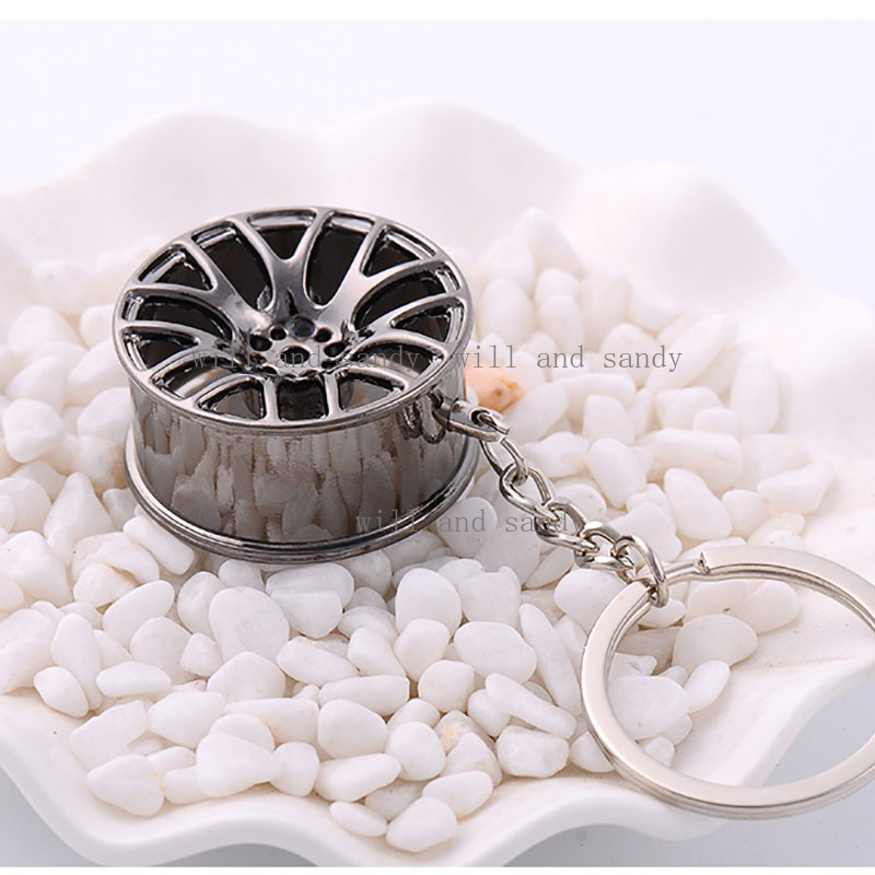 WHOLESALE Metal Wheel Hub Key Rings Charm Auto Sports Car KeyChain Pendant Silver Gold Fashion Jewelry Gift Bag Hanging