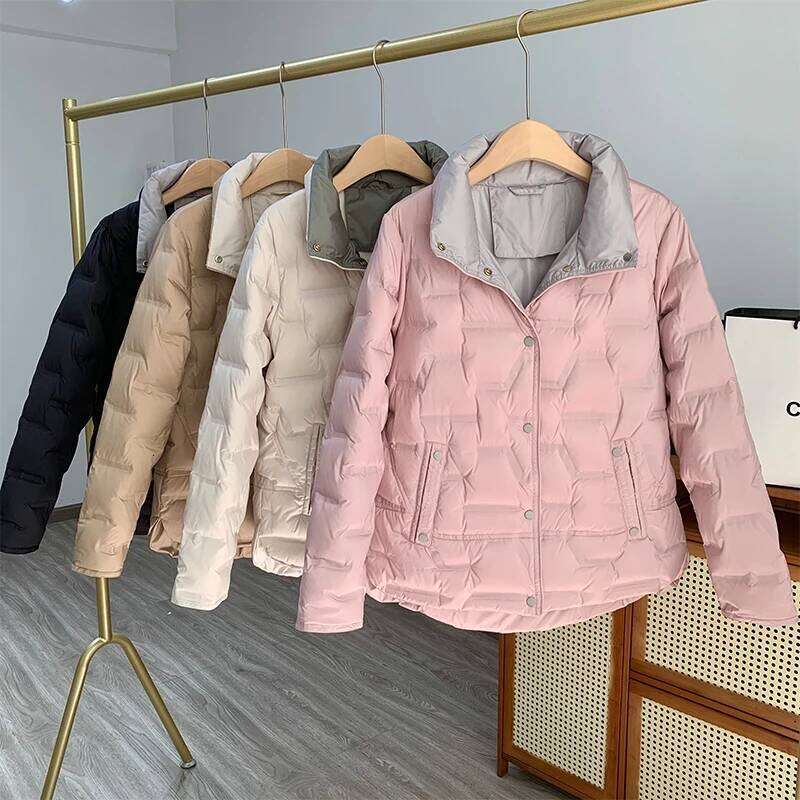Lagabogy 2025 New Winter Women 90% White Duck Down Coat Female Stand Collar Single Breasted Jacket Casual Loose Puffer Parkas