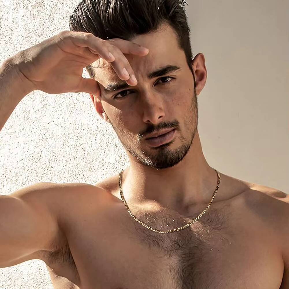 RINNTIN BSC603 Solid 925 Sterling Silver 18K Gold Plated Italian 3mm Diamond Cut Cuban Link Curb Chain Necklace for Women Men