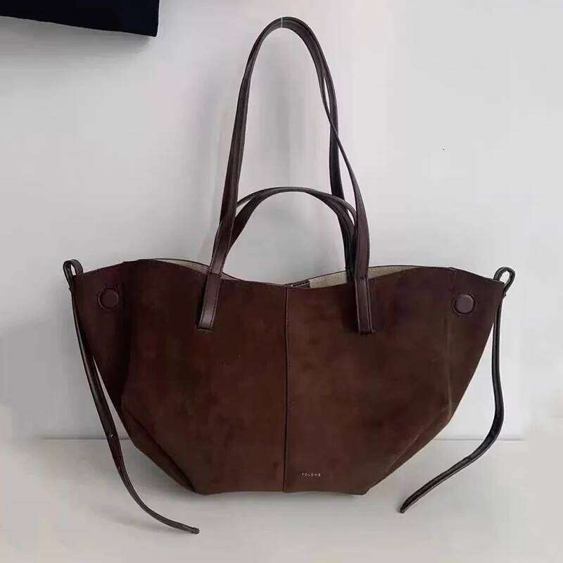 Genuine Leather - Frosted Top Layer Cowhide Niche Design Shoulder Large Capacity Commuter Tote Wing Bag
