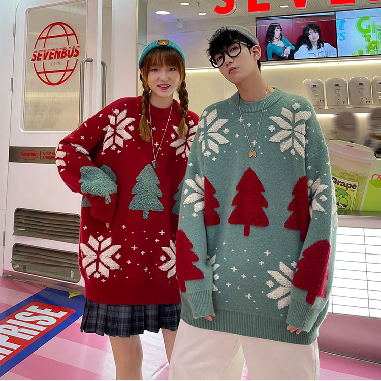Festive Pair of Comfortable Deer Print Sweaters Ideal for Chilly Weather Matching Outfits for Him/Her