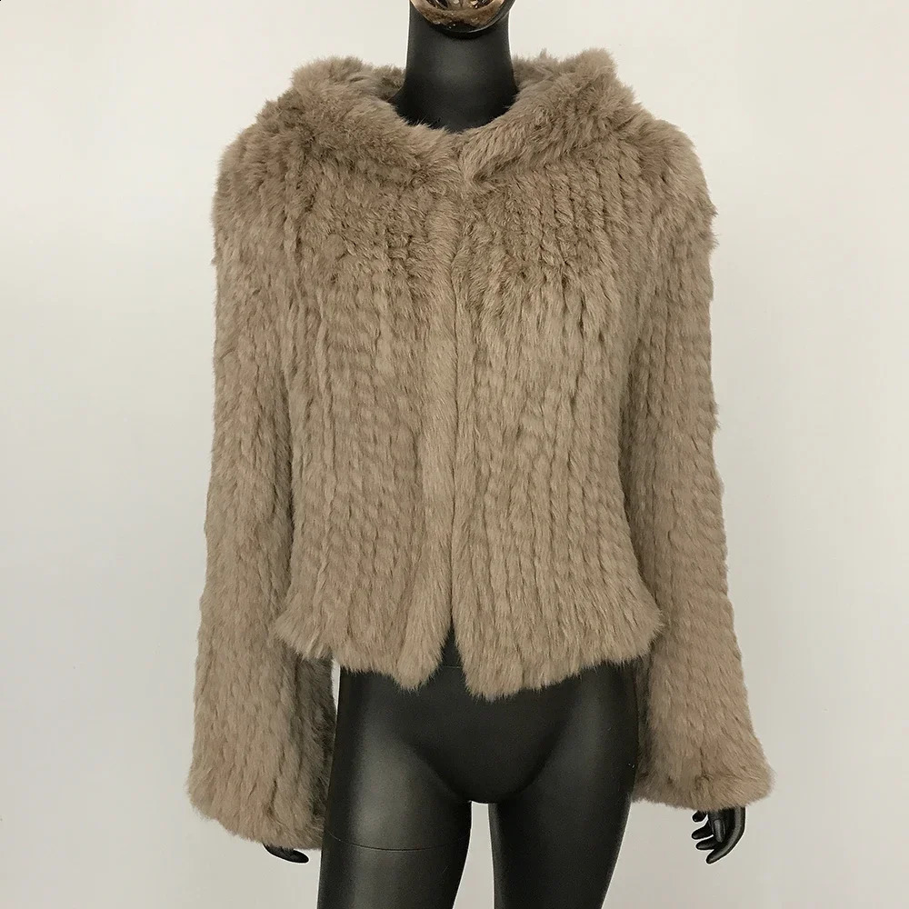 Short Rabbit Fur Coat Womens Autumn and Winter Doublesided Hooded Real Thickened Handwoven Knitted 250911