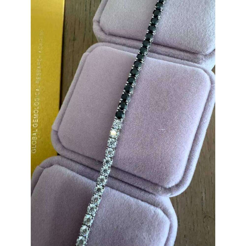 Classic Custom Tennis In Black And White 3.0mm Certified Moissanite Dia Charm Trendy Style Bracelet