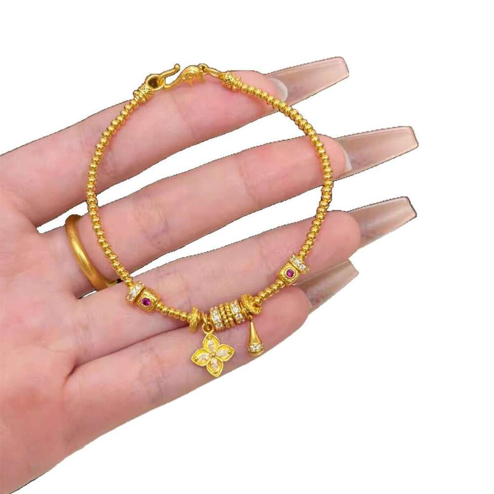 Gold-Plated Imitation Four-Leaf Clover Water Drop Gold Bead Bracelet for Women Light High-End Feel Long-Lasting Jewelry