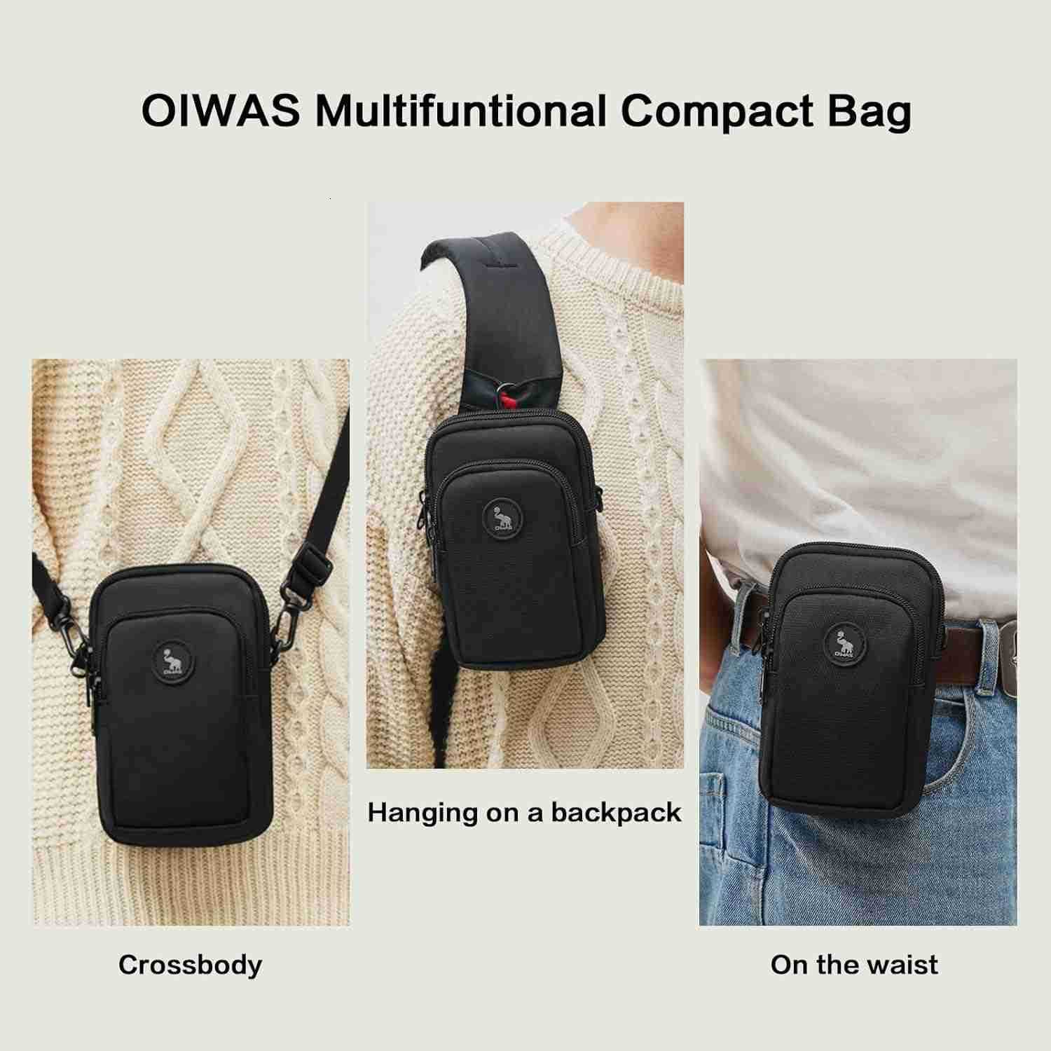 Mini Crossbody Bag for Men Multiple Ways to Carry as Shoulder Waist Pouch Sling Bag for Cell Phone Passport Wallet Mini Messenger Bag DetachableW25091