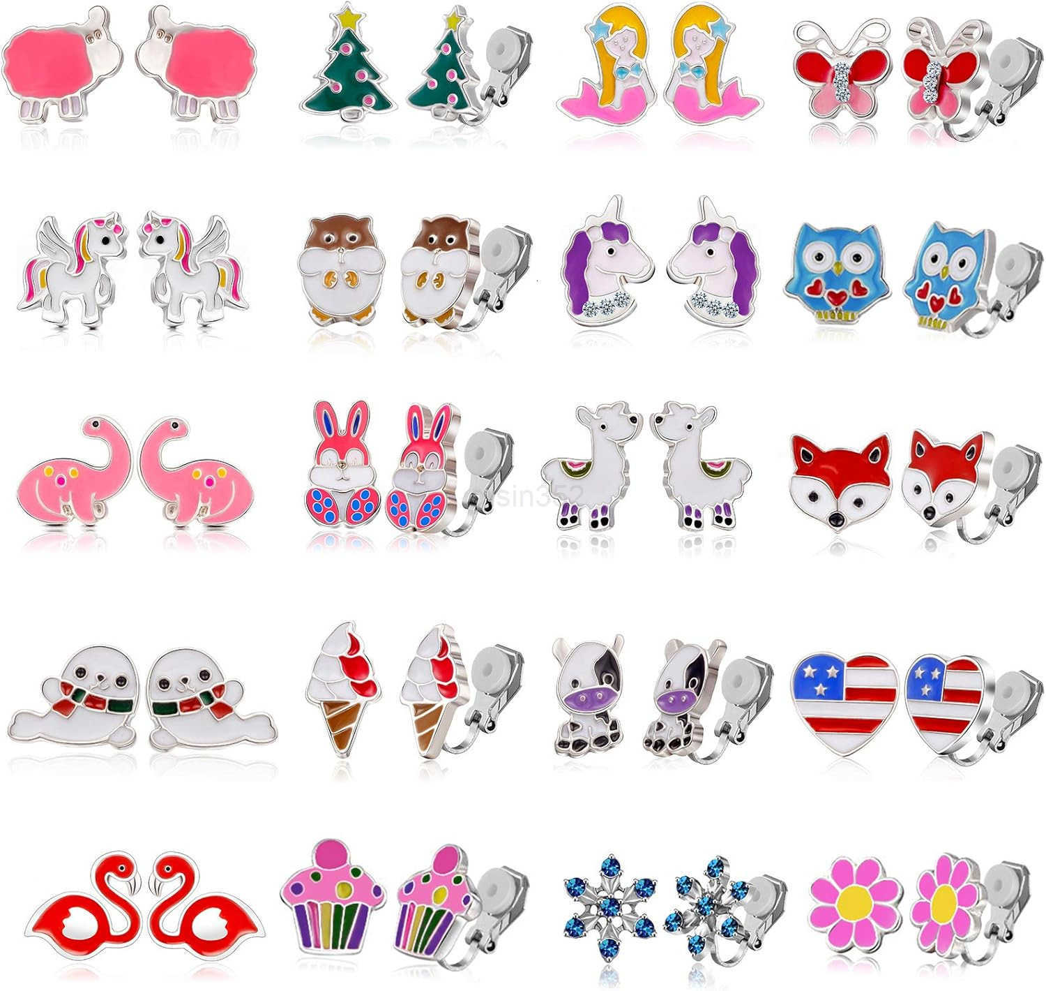 20 Pairs Kids Clipon Earrings Cute Animal Designs NonPierced for GirlsW250911