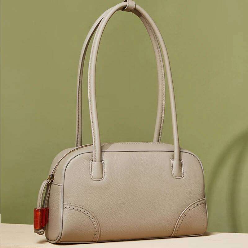 Toptrends Cowhide Genuine Leather Pillow Underarm Shoulder Bags For Women 2025 Designer Bowling Tote Work Ladies Handbags