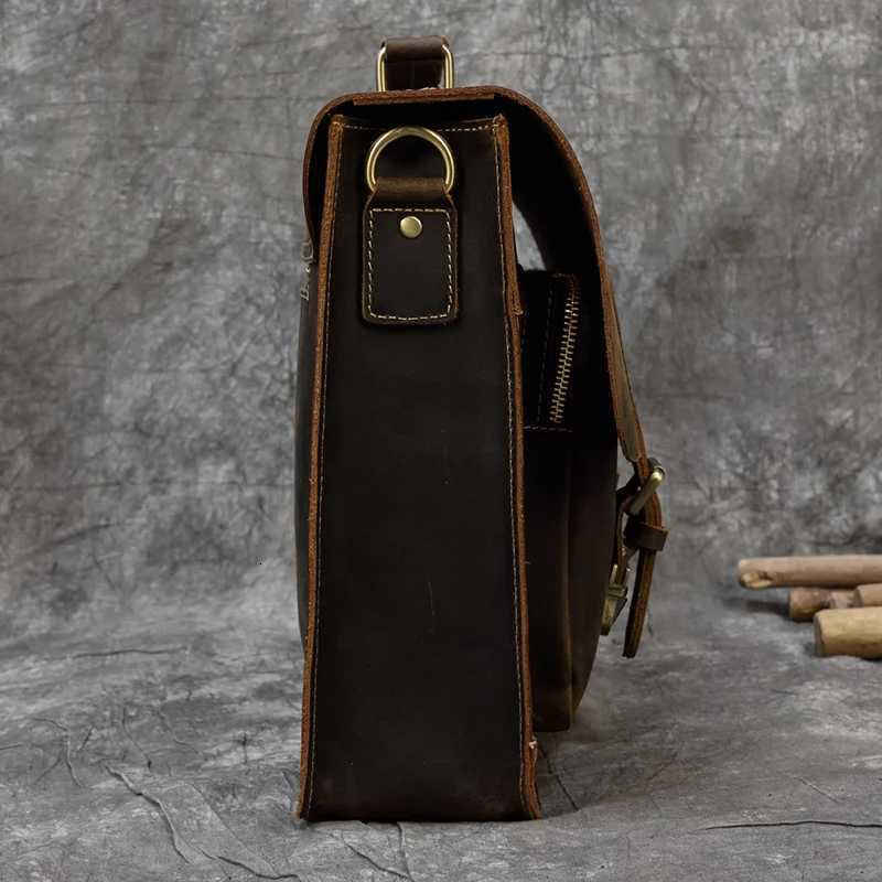 Vintage Men Briefcase Crazy Horse Genuine Leather Man Male Laptop Handbag Large Shoulder Messenger Portfolio Bag Business Case Z250906