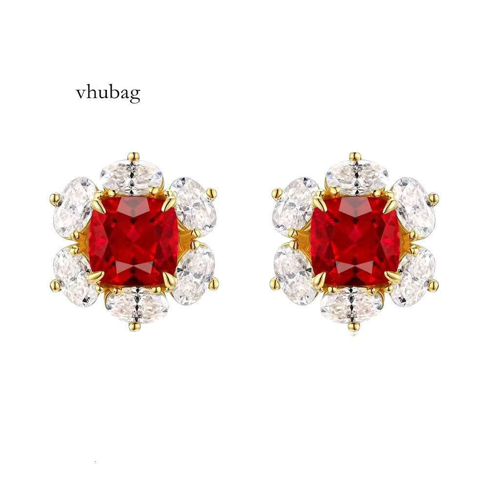 Vintage Sterling Sier Lab Grown Ruby January Birthstone Stud Moissanite Earrings for Women Rhodium Plated Anniversary