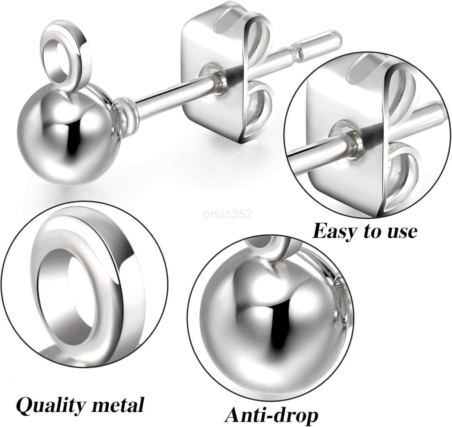 180 Pieces Ball Post Earring Stud with 200 Pieces Butterfly Back Earrings with Loop for DIY Jewelry Making Findings 4 mm 5 mm 6 mmSilver GoldW250911