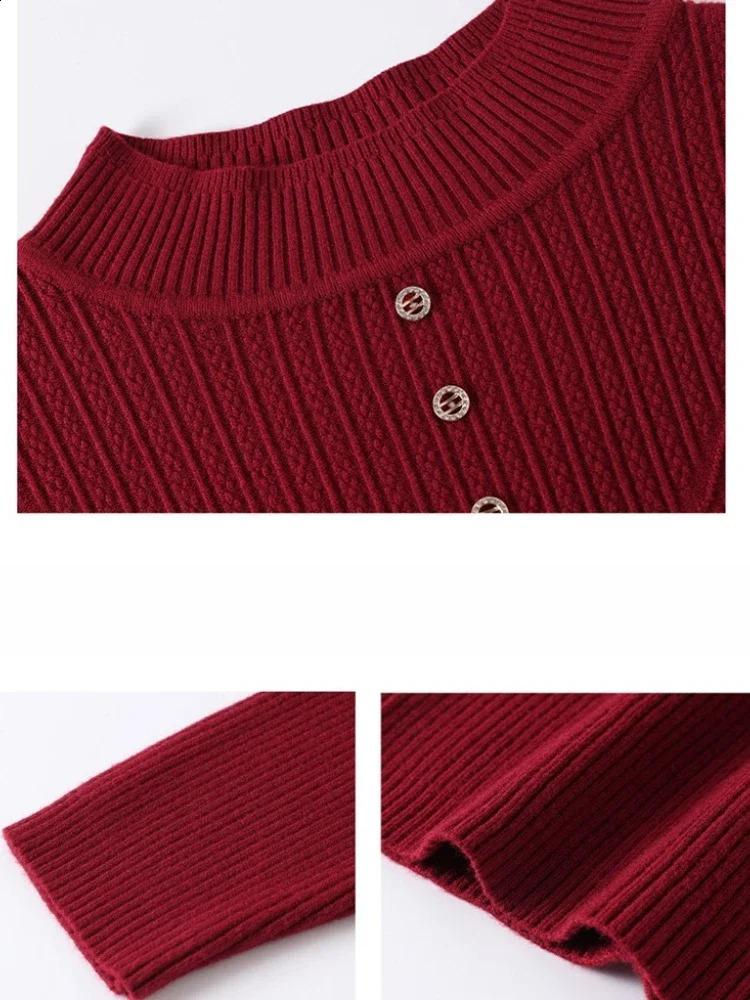 Button Pull Femme Sweater Jumpers Sweaters Autumn Winter Pullovers Women Warm Thick High Collar Knitwears 250911