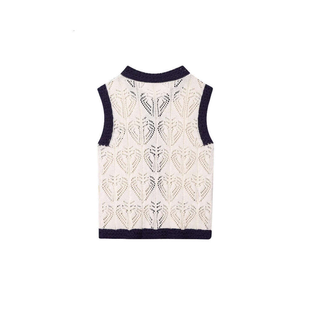 DHEssentials Summer New French Style Elegant Sexy Hollow Jacquard Mesh Knitted Vest Top