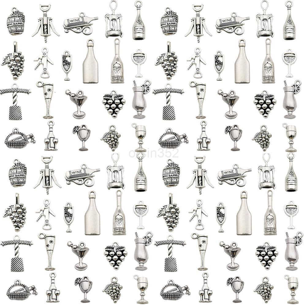80pcs Alloy Silver Plant Leaf Small Flower Set Series Pendant Jewelry Making DIY Keychain Earrings Pendant Various Design Charms for Jewelry Making Br