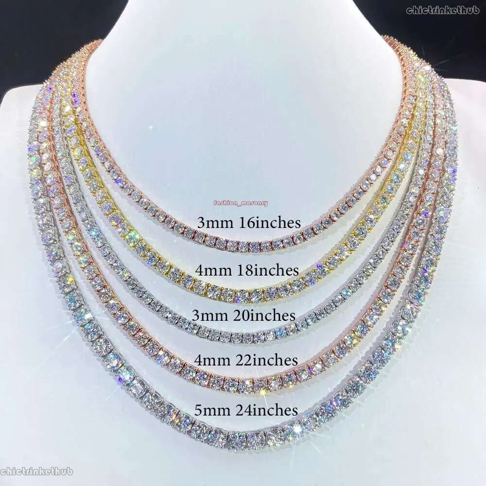 moissanite chain jewelry designer necklace 3MM 4MM 5MM Sterg Sier VVS Dia Moissanite Tennis Chain with Wholesale Hip Hop Fine Jewelry Necklace