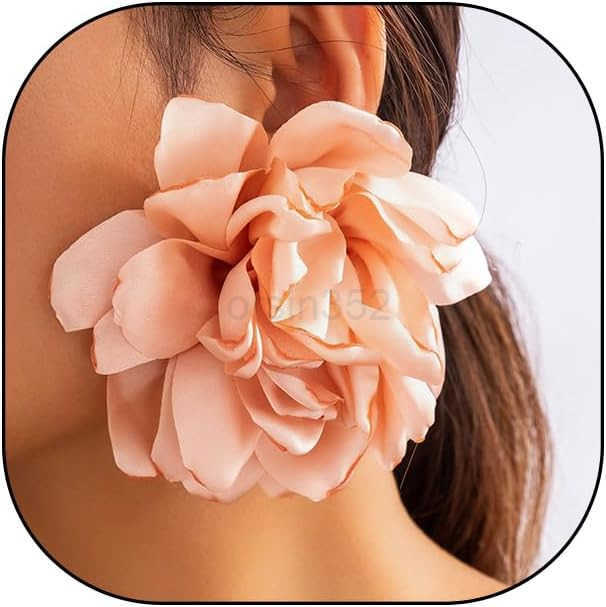 Large Fabric Floral Dangle Earrings for Women Vintage Exaggeration Chiffon Rose Flower Petal Earring Fashion Cloth Floral Earrings Charm Jewelry Gifts