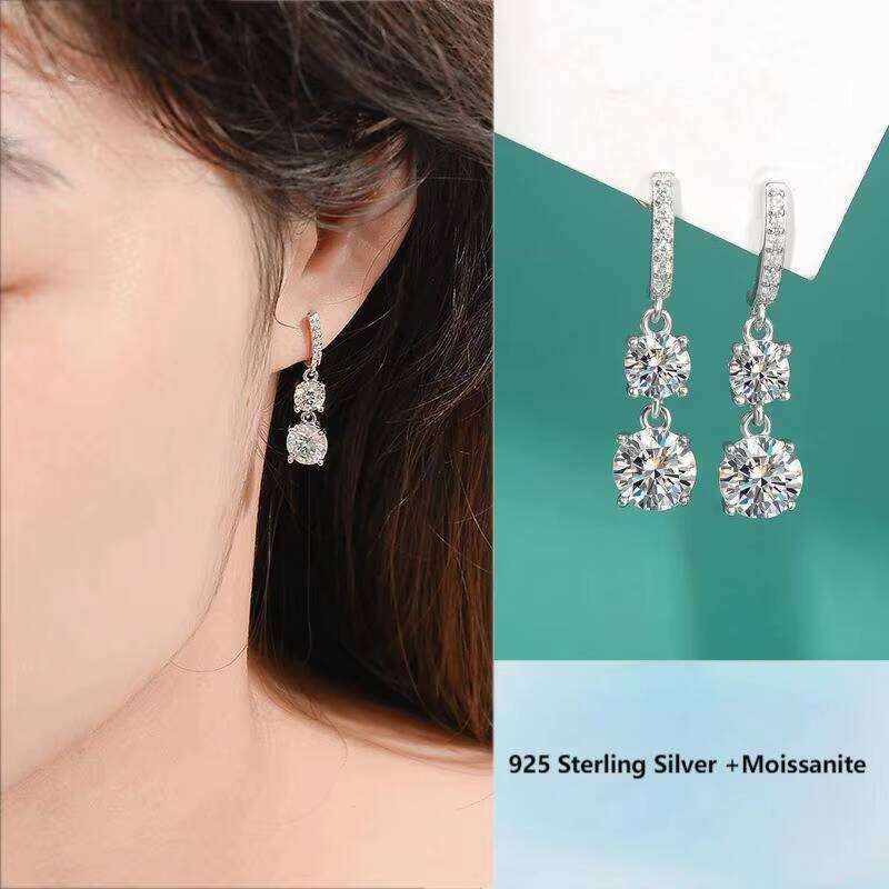 Fashionable Sier 3ct Moissanite Tassel Drop Earrings Stunningly Shiny Jewelry with Full-Dia Flowing Design