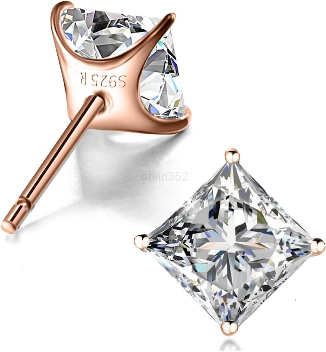 18K Gold Plated Sterling Silver Princess Cut Cubic Zirconia Stud Earrings for men womenW250911