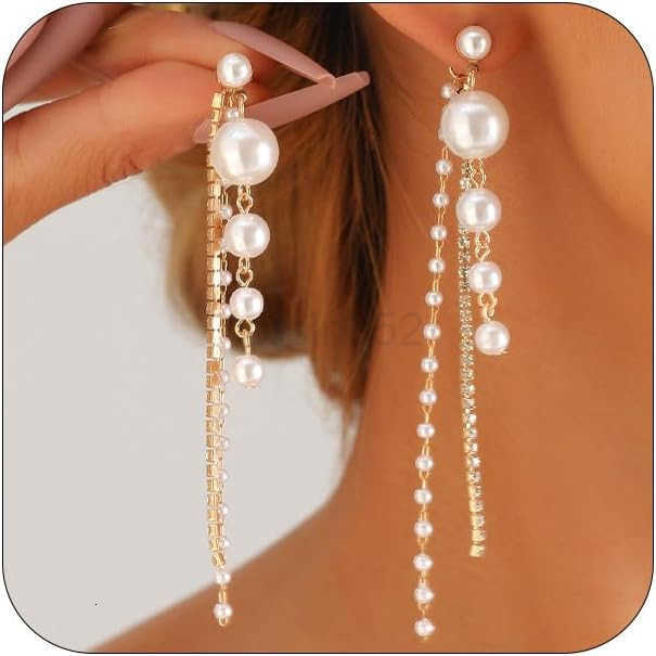 Beaded Pearl Drop Dangle Earrings for Women Charm Crystal Pearls Zircon Long Tassel Stud Earring Dangling Exquisite Prom Party Jewelry GiftsW250911