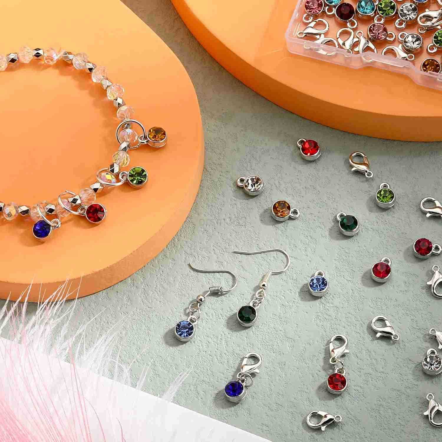 120 Pcs Birthstone Charms for Jewelry Making Handmade DIY Crystal Birthstone Beads Bling Round Charms Enamel for Birthday Christmas Jewelry MakingW250