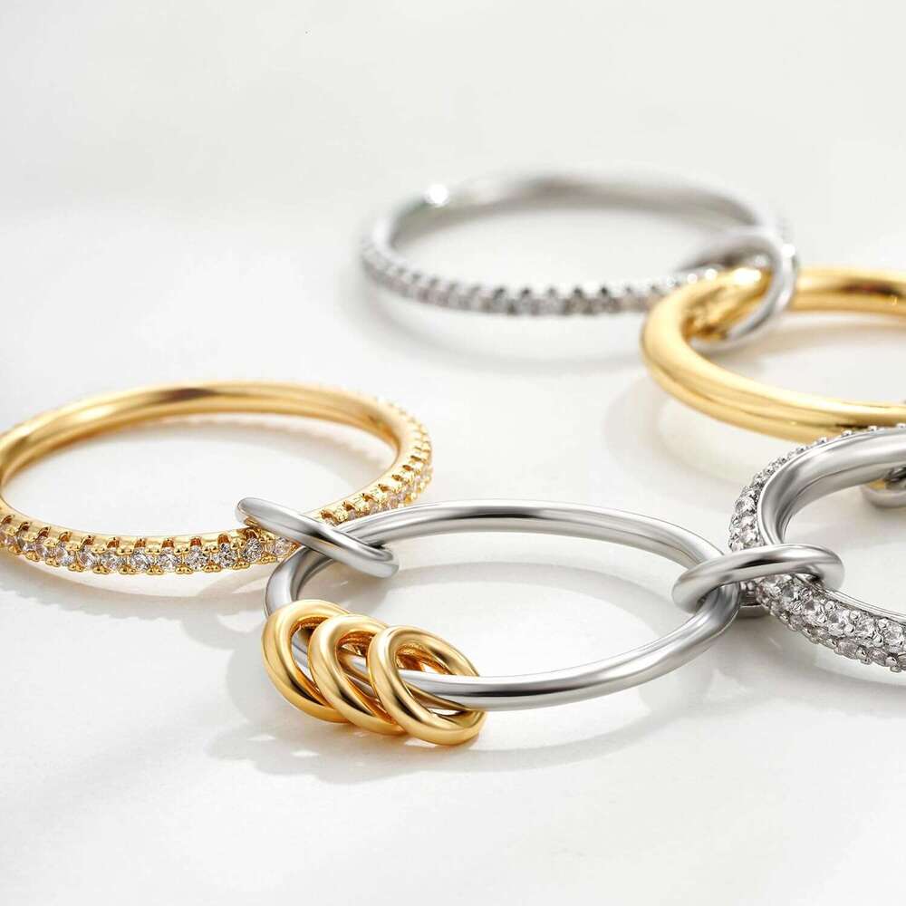 Women, Plated Cubic Zirconia Rings Spinelli Sier Gold Multi Mixed Metals Stackable Ring Set for Women Non Tarnish