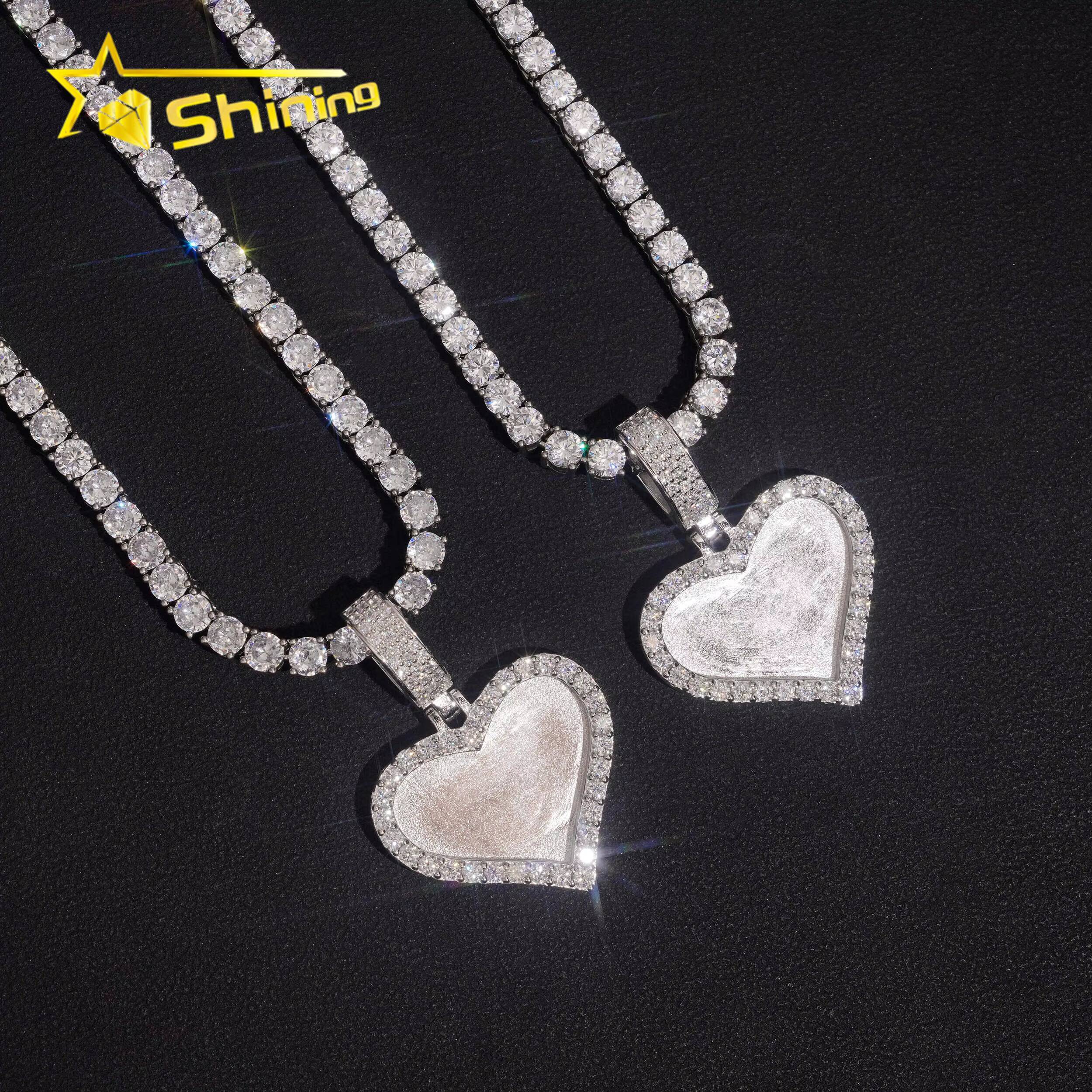 New Style Hip Hop Pendant 925 Silver Heart Shape Moissanite Photo Pendant High Quality Custom Pendant Moissanite Jewelry for Men