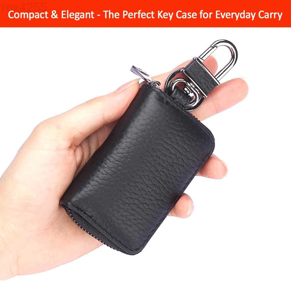 Leather Car Key Case Holder Compact Auto Key Fob Protector Pouch with Zipper for Smart Keys Folding Keys Coins Keychain Wallet for Men WomenW250911