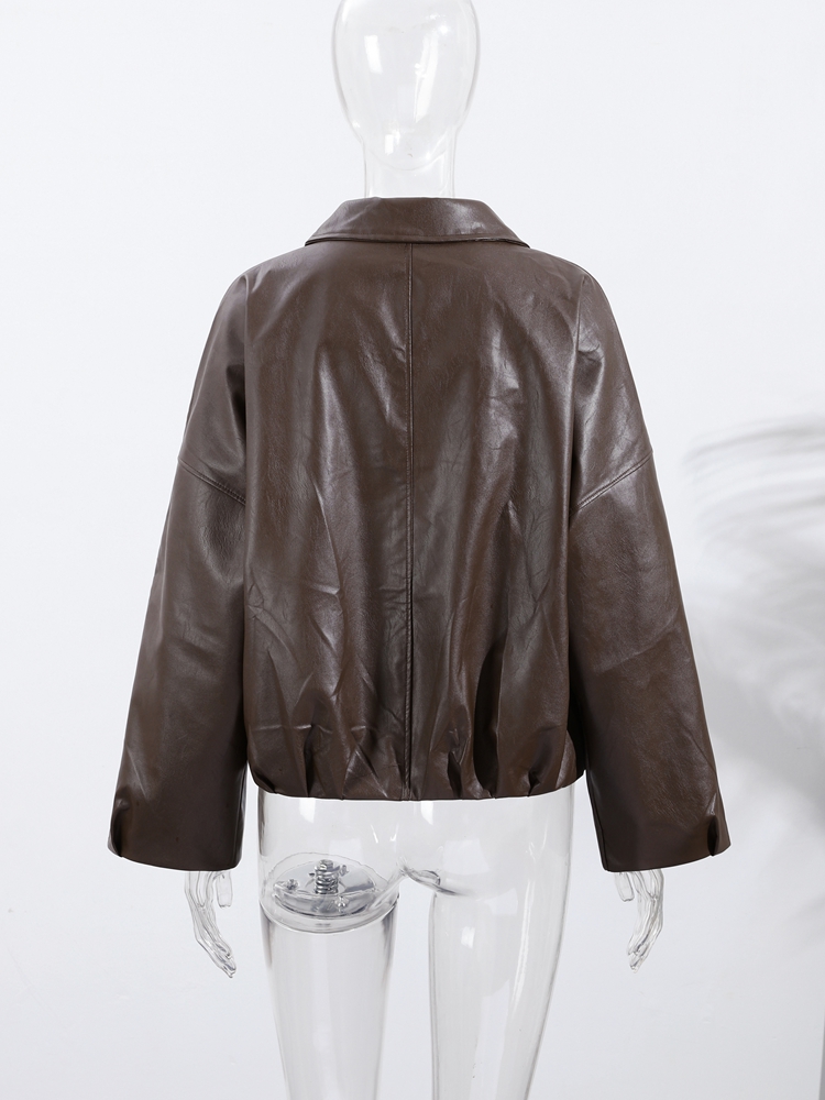 Vintage Women's Zipper Leather Jackets Belt Loose Lapel Long Sleeve Pockets Solid Coats Female 2025 Autumn Moto Biker Outwear
